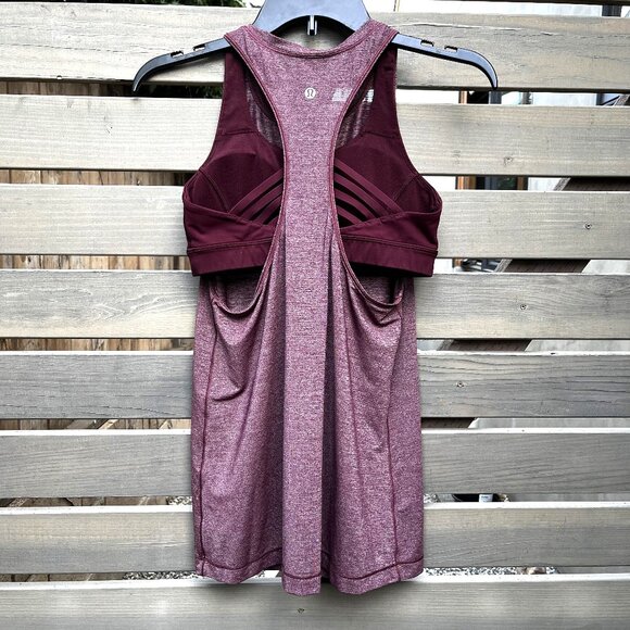 Lululemon 2-for-1 Built in Bra Tank Top Plum Purple Bordeaux Burgundy Size 6 - Picture 1 of 3